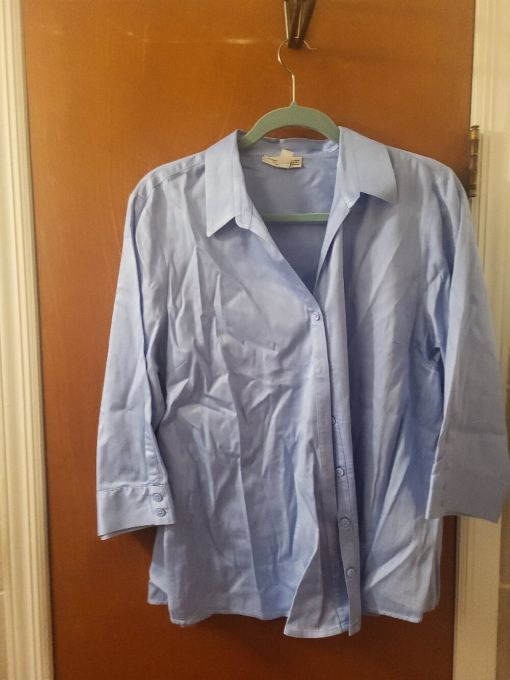 Dana Buchman Light Blue 3/4 Sleeve Button Down Blouse Shirt XL